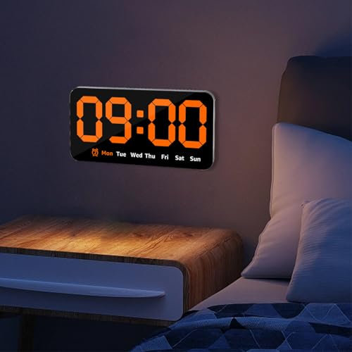 JEJUWE Digital Wall Clock 8.5 Inch Large Display LED Alarm Clock with Date Week Temperature Alarm 3 Levels Brightness Adjustable Wall Clock for Bedroom