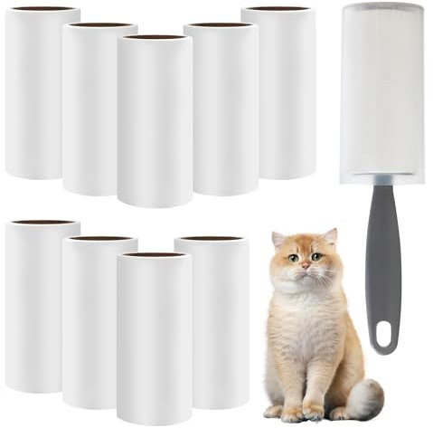 Tallgoo Fusselrolle Fusselrolle mit 1 Abroller,1 Staubschutzhüllen,Extra Fusselrolle Kleidung, Fusselrolle Tierhaare,Fusselroller für Kleidung, Hundehaare,Haare,Katzenhaare,Sofa,9 Rollen,540 Blatt