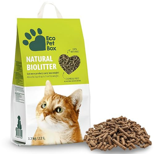 22L Bio Katzenstreu Pellets – natürliches & kompostierbares Katzenstreu aus Heu, ökologisches Einstreu, extrem saugfähig & geruchsneutralisierend, umweltfreundlich und aus 100% Biomasse (12kg)