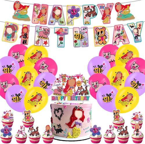 32 Stück Singer Party Supplies,Singer Geburtstagsfeier Dekorationen,Sänger Luftballons Happy Birthday Cake Topper,Singer Thema Dekoration Set,Für Popmusikfansänger Birthday Party Supplies