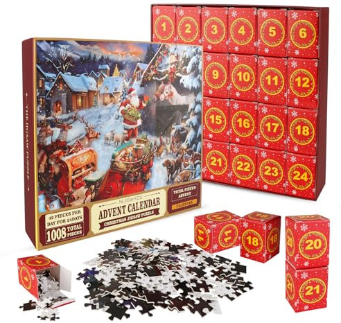 Christmas Advent Calendar Puzzles,Jigsaw Puzzle Advent Calendar,24 Days Countdown to Xmas Puzzle for Adults Family Game,1008 Pieces Santa Claus Puzzles for Home Wall Decor