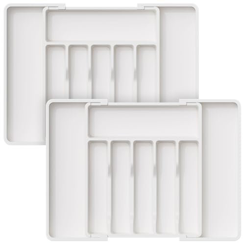 Lifewit 2er-Set Besteckkasten für Schubladen 40 50, Kunststoff Besteckeinsatz (Tiefe 38 cm), erweiterbare Besteckschublade Einsatz, Schubladen Organizer Küche für Besteck, Cutlery, Geschirr, Weiß