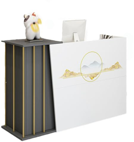 Empfangstheke, Rezeption Schreibtisch Theke Schreibtisch für Kasse & Einzelhandel, multifunktionale moderne Transaktion Theke, stehender Fronttisch für Büro, z(Size:140x40x90cm,Color:Gebrochenes Weiß)