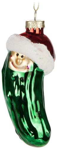 BRUBAKER Gurke Weihnachten - Handbemalte Weihnachtskugel aus Glas - 12 cm Baumkugel Weihnachtsgurke Grün - Weihnachtsdekoration - Mundgeblasener Christbaumschmuck - Figur Lustig Deko Anhänger