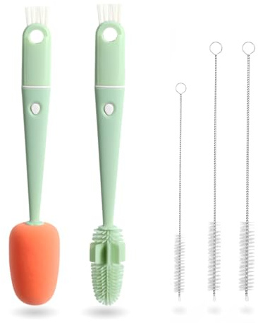 4 In 1 Bottle Brush Bottle Brushes for Cleaning Bottle Cleaner Water Bottle Cleaning Brush Silicone Bottle Brush 3 Suction Brushes of different sizes Suitable for Cleaning different cup types (green)