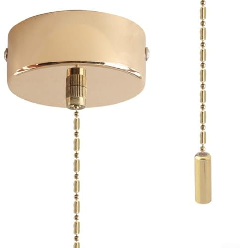 Besttoolifes Pull Cord Light Switch Bathroom,Bathroom Ceiling Light Pull Cord Switch With Chain Kit Bathroom Accessories 150CM Cord Pull String Cylinder For Bathroom Chandeliers Accessories(Gold)