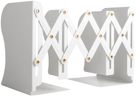 feyiubmen Serre-livres élégants en métal réglables de Feyiubmen - La largeur est de 10 à 50 cm - 2 modèles - Noir et blanc - Pour bibliothèque, bibliothèque et école (blanc)