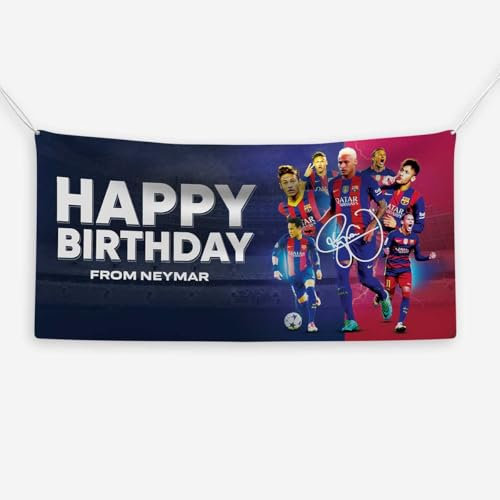 Znor Neymar Jr. Barcelona Birthday Banner –Soccer Football Player Wall Art Print for Boys Bedroom Ultimate Gift & Themed Party Décor for Neymar Fans (Banner)
