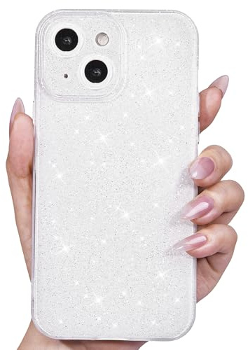 Svanove for iPhone 13 Case Glitter, Sparkly Girly Cute Bling Sparkle Shiny Shimmer Bright Phone Case for Women Girls, Glittery Thin Slim Jelly Soft Silicone Rubber Gel Plastic Cover, White