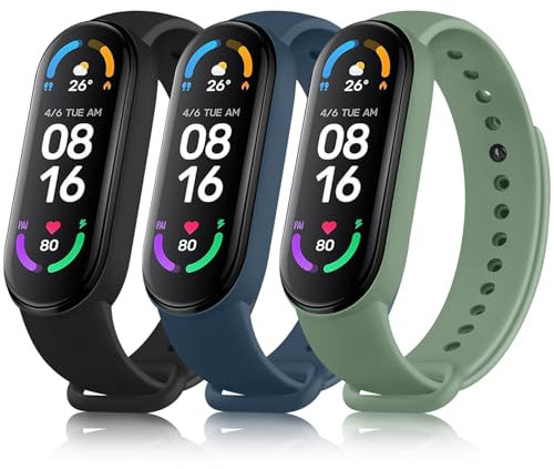 Wanme 3 Stück Armband für Xiaomi Mi Band 5/ Xiaomi Mi Band 6 Armband, Weiches Silikon Atmungsaktiv Ersatzarmband für Amazfit Band 5/ Xiaomi Mi Band 6/5 Armband (Schwarz+Abyss Blau+Kieferngrün)