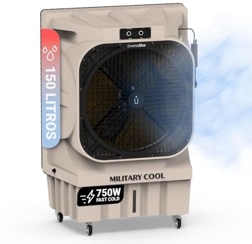 UniversalBlue, Climatizador Evaporativo 150L 750W – 18.000 m³/h, Aire Acondicionado Natural Portátil hasta 232 m², 4 Modos, 3 Velocidades, Oscilación Automática, Uso Industrial y Doméstico