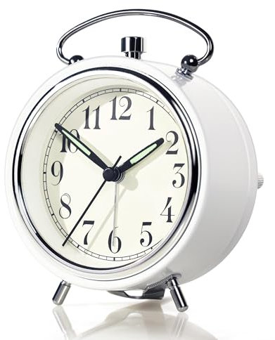 AYRELY®4 Wecker laut für Tiefschläfer – Leiser Analoger Tischwecker mit eingebauter Metallglocke und Nachtlicht für Schlafzimmer, Nachttisch, Büro oder Küche