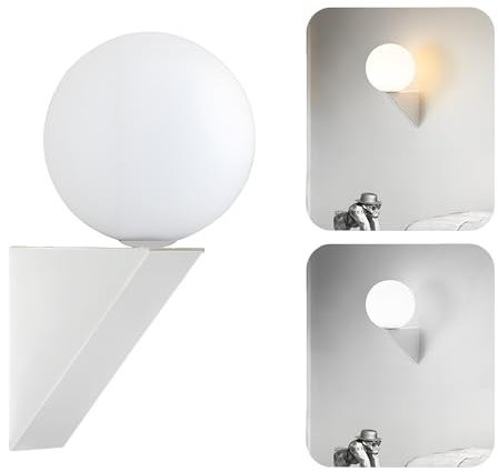 HJXDtech Moderne Wandleuchte mit Glaskugel | 3000K/4500K/6000K Farbtemperaturen Einstellbare | E14 LED Wandlampe für Schlafzimmer Flur Wohnzimmer (Weiß)