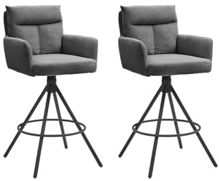 Home4You Barhocker - Grau - Schwarz - Cordbezug - Metallgestell - drehbar - 2er Set