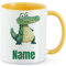 GRAZDesign Personalisierte Kinder Tasse mit Krokodil - Gelbe Kaffeebecher mit Namen Keramik 330ml