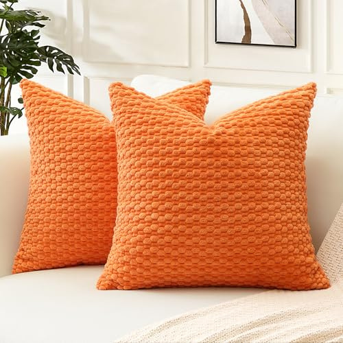 Artscope Kissenbezug Kordsamt Cord Körnig Zierkissenbezug 50x50 cm Geometrische Kissenhüllen Weiche Sofakissen Couchkissen für Sofa Schlafzimmer Wohnzimmer Büro Zuhause Dekorative 2er Set, Orange