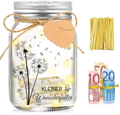 Shining She Wunscherfüller Geldgeschenk Pusteblume, LED Flaschenlicht | Jugendweihe Geschenke Mädchen Junge Konfirmation Geschenk, Geldgeschenke Verpackung Leuchtflasche für Frauen Reisen Hochzeit