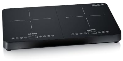Severin Induktionskochfeld, 2 Platten, 10 Leistungsstufen, Temperaturbereich 60-240°C, Touch-Display, matte Kochplatten, weniger kratzanfällig, Glaskeramik-Kochfelder, schwarz, 3.400 W, DK 1028