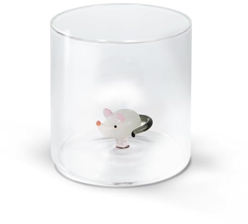 WD Lifestyle - Glas aus Borosilikatglas, 250 ml, mit Dekoration aus farbigem Glas innen (Maus)