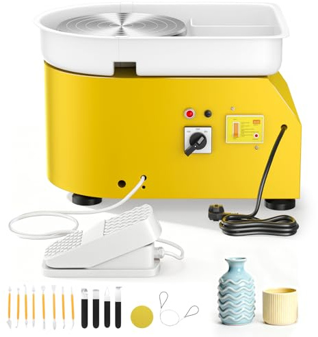 Töpferscheibe,350W Töpferscheibe Elektrisch mit 25cm Plattenteller,Pottery Wheel fürmit 14 Töpferwerkzeugen,Keramik Rad Maschine für DIY, Töpferanfänger Töpferei für Anfänger (Gelb)