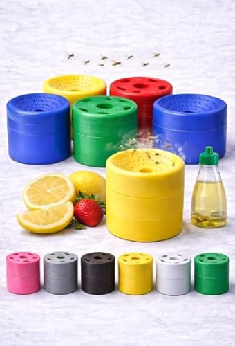Fruchtfliegenfalle ohne Gift | 4er Set Wiederverwendbare Lebendfalle mit Behälter | Obstfliegenfalle für Küche & Haushalt - StrikeForge (Grau, Einfach)