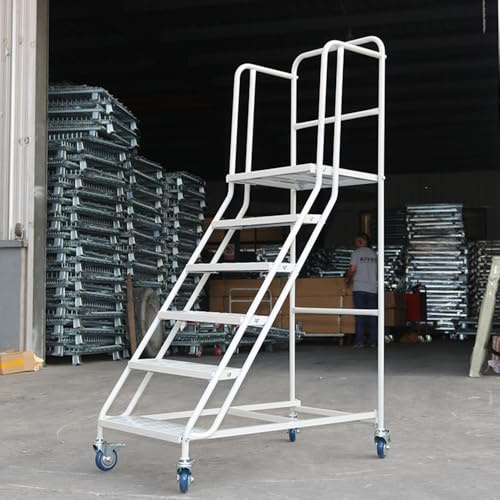Scala mobile in metallo con ruote e corrimano, per magazzini, supermercati, biblioteche, 4 gradini