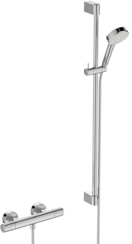 Ideal Standard Ceratherm T25 N Duscharmatur Paket, Wassersparende Eco Brause mit variablen Strahlarten (6 l/min), inklusive Thermostat mit Verbrühschutz und Duschstange (900 mm) – Chrom
