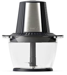 Guzzini, Sous Chef Zerkleinerer mit 1 l Glasbowl, Doppelklinge aus Edelstahl, Bio-basiertes Material, rutschfeste Silikonmatte (Anthrazit)