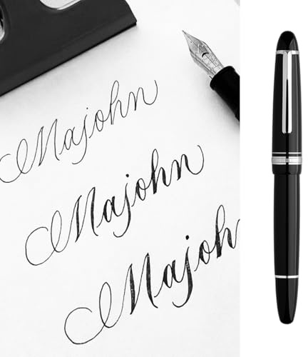 erofa Majohn P136 - Piston Fountain Pen, Flexible Nib, Black Resin, Flexible Pen Set