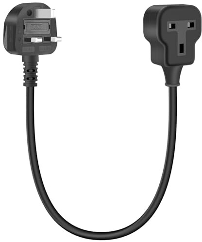 1 Metre Extension Lead, Single Socket Short Extension Lead, 2600W Black Heavy Duty Flat Plug Socket Outdoor Extension Cord, 1 Gang Power Cable Replacement for Graden Office Kitchen, Balck 0.3m