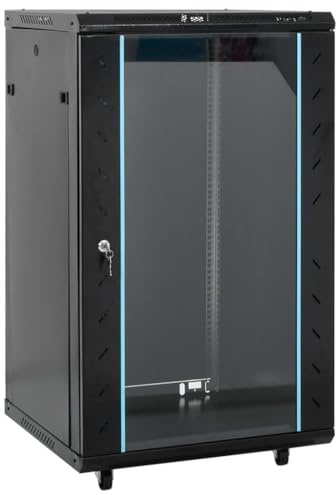 QUAHEAS Armadio di rete 18U su ruote 19 IP20, nero, in acciaio laminato a freddo con vetro di sicurezza, 60x60x100 cm, chiudibile, compatibile con NAS Server Storage per ufficio e rete domestica