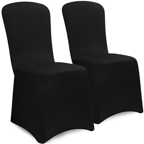 Deuba® Stuhlhussen 2er Set Schwarz Stretch Dehnbar 30°C Waschbar Hochzeit Stuhlbezug Hussen für Stühle Bezug Überzug Esszimmerstühle ohne Armlehnen