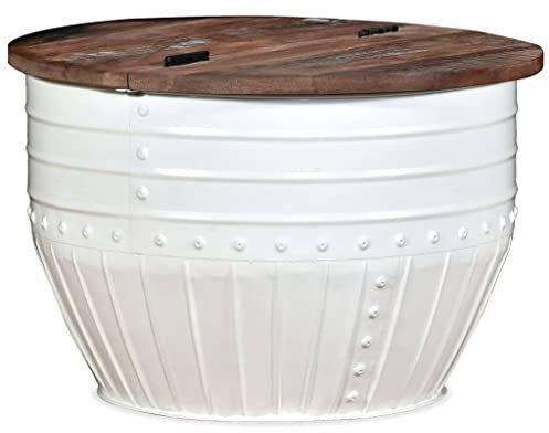 vidaXL Couchtisch Beistelltisch Wohnzimmertisch Kaffeetisch Sofatisch Teetisch Tisch Recyceltes Massivholz Weiß Trommelform 60x40cm