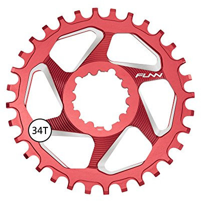 FUNN Solo DX Narrow Wide Kettenblatt für 9 10 11 12 Gang Kette, passend für SRAM Direct Mount Interface Kurbelgarnitur, 3mm Versatz, Einzelgeschwindigkeits-Kettenblatt (34 Zähne, Rot)