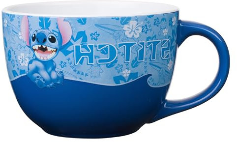 Silver Buffalo Lilo and Stitch - Taza de sopa de cerámica estilo ondulado, 24 onzas