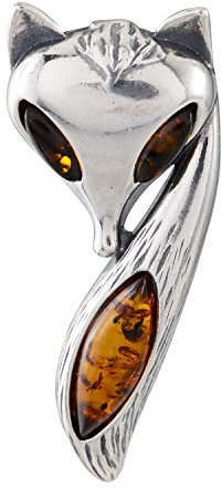 HolidayGiftShops Sterling Silber und Baltischer Honig Bernstein Fuchs Anhänger