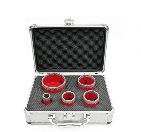 SHDIATOOL 5 Stück / Set Diamantbohrer mit Aluminium Box 20/35/40/50/68mm mit M14 Gewinde für Porzellan Fliesen Granit Marmor Trockenschnitt