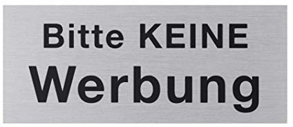 Metafranc Cartel adhesivo Bitte keine Werbung – de aluminio – en aspecto de acero inoxidable – Parte trasera autoadhesiva/Señalización/Infoschild/Placa de buzón / 507500 60 x 25 mm