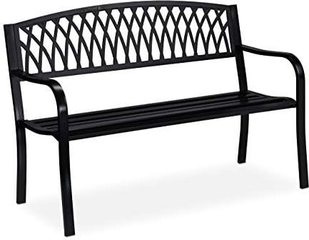 Relaxdays Gartenbank, Zweisitzer, stabil, rustikales Design, bequem, Metall Sitzbank, HBT: 87 x 127 x 60 cm, schwarz