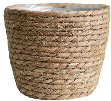 æ— Seagrass Planter Basket, Natural Plant Pots Containers, Hand Woven Plant Pot Cover with Leak-Proof Plastic Lining for Indoor Outdoor Garden Balcony Home Decoration (18cm x12cm x12cm )