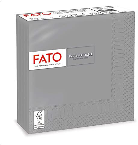 Fato, Einweg-Papierservietten, Ideal für informelle Mittagessen und Buffets, Packung mit 50 Servietten, Format 33x33, gefaltet in 4, 2-lagig, Grau, 100% reines Zellulosepapier, FSC-zertifiziert