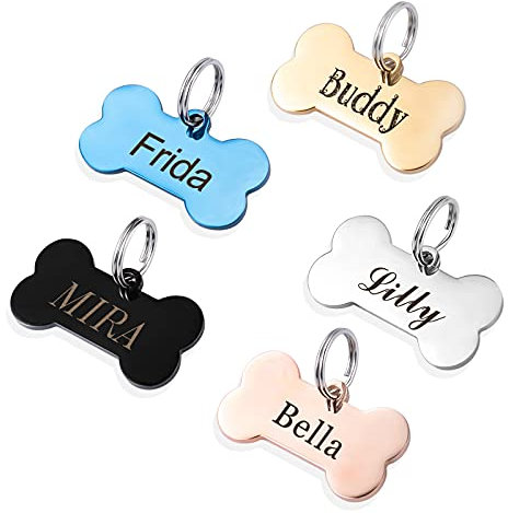 Hundemarke mit Gravur Namensanhänger personalisiert Knochen Anhänger - Plakette für Hund und Katze - Haustier Geschenke - Pet ID Tag für sämtliche Halsbänder (Gold)