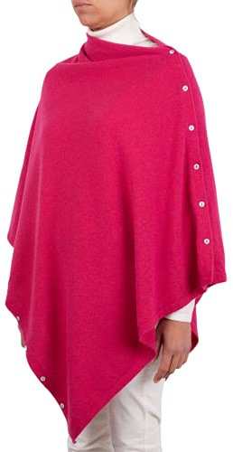 Poncho mit Knöpfen, Kaschmir-Mischung, für Damen, hergestellt in Italien, Merinowolle, Kaschmir, Schwarz, Beige, Weiß, Strick, Schal, Einheitsgröße, fuchsia, Einheitsgröße