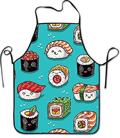 Sushi Japanische Lebensmittel-Küchenschürze, japanisches Essen, Lätzchen, Schürzen für Damen und Herren, wassertropfenresistente Kellnerschürze für Urlaub, Grill