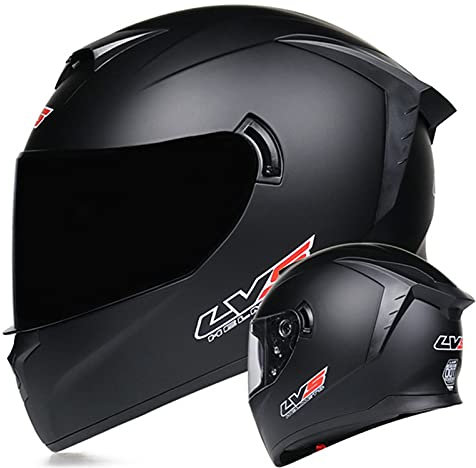 Casco Moto Nero Opaco Integrale Uomo Donna Omologato ECE/DOT Casco Per Moto Da Cross Doppia Visiera A Scomparsa, Casco Moto Leggero Integrale Con Ala Di Coda Dark Lens,S