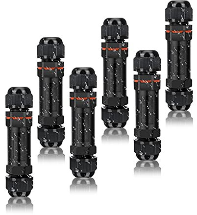 Elecoutek 6 Pezzi Scatola di Giunzione Impermeabile IP68 Connettore Stagno Derivazione Esterna 3 Poli per Diametro del Cavo Ø5-13 mm, Connettori Elettrici Impermeabili Nero