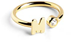 SINGULARU - Personalisierter Buchstaben-Diamantring aus Gold - verstellbarer Ring - 925 Sterling Silber mit 18 kt Vergoldung - Einheitsgröße - Schmuck für Damen - Hergestellt in Spanien