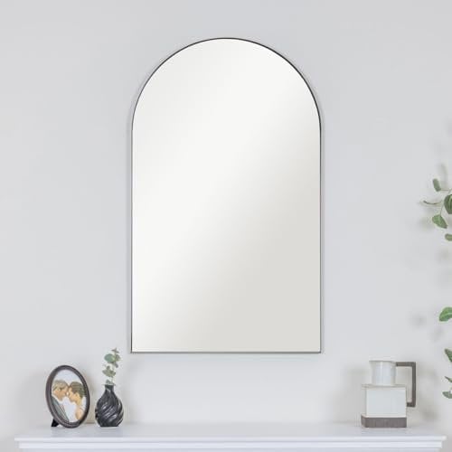 Melody Maison Large Framed Black Arched Mirror 100cm x 60xcm