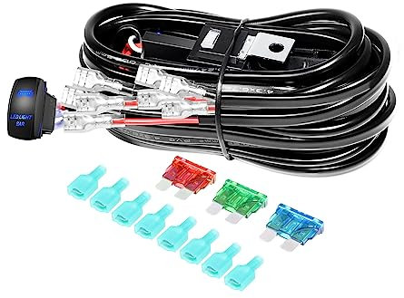 Willpower Kit di cablaggio per barra luminosa a LED, resistente, 12 V, 5 pin, interruttore a bilanciere al laser, fusibile per luci di guida fuoristrada, fendinebbia (4 cavi)