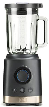 BLACK + DECKER BXJB1800E - Frullatore, 1.800 W, caraffa in vetro da 1.8L, regolatore di velocità, funzione Turbo, Smoothie e Tritaghiaccio, 6 lame in acciaio inox, tritaghiaccio, grigio